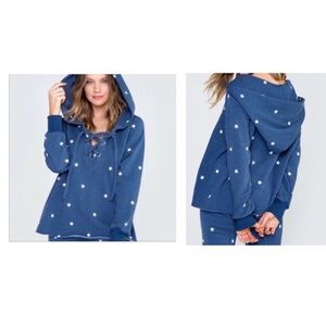 Wildfox Football Blue & White Star Hutton Hoodie Sweater Size Large